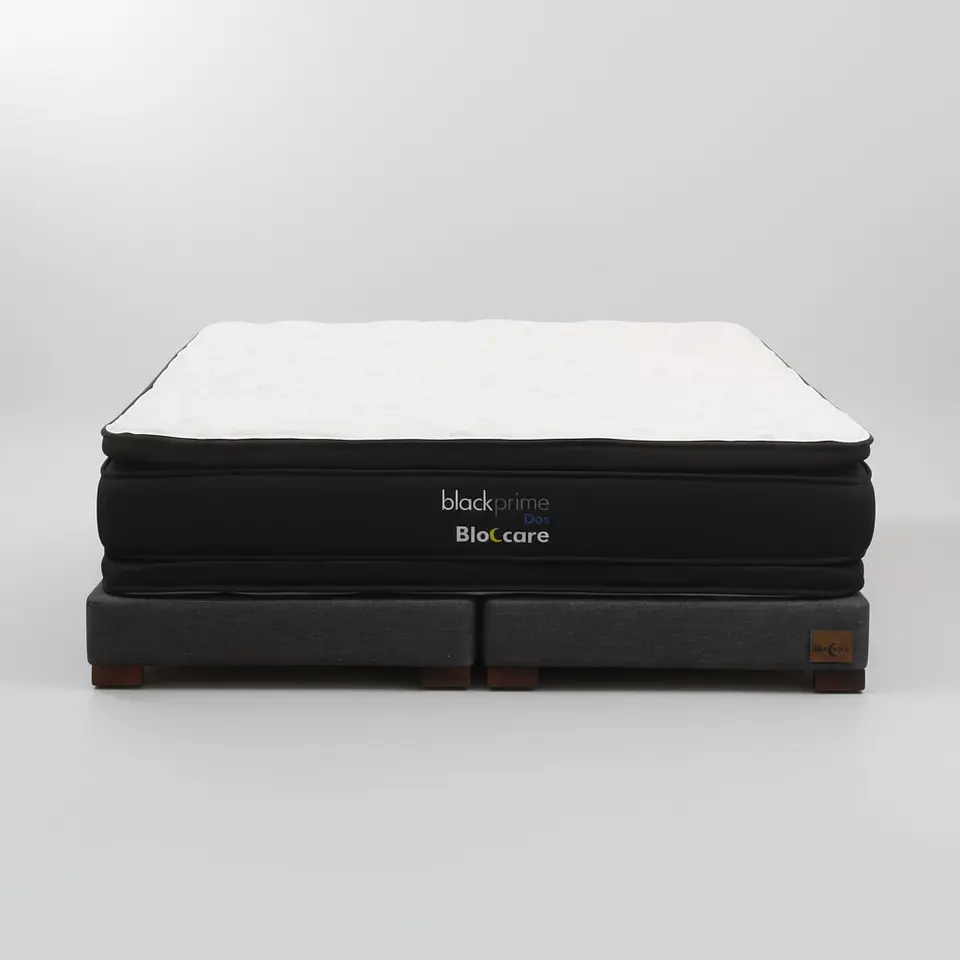 Cama 2 Plaza Box 13 cm + Colchon Black Prime - Modelo Dos - Patas De Madera (Gris) 2