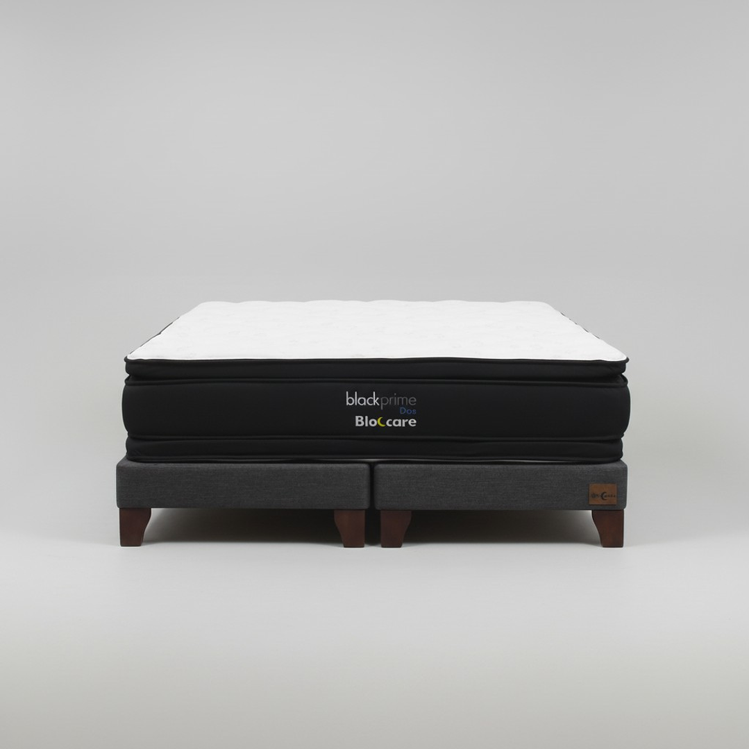 Cama 2 Plaza Box 13 cm + Colchon Black Prime - Modelo Dos - Patas De Madera (Gris) 4