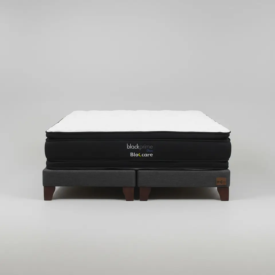 Cama 2 Plaza Box 13 cm + Colchon Black Prime - Modelo Dos - Patas De Madera (Gris) 4
