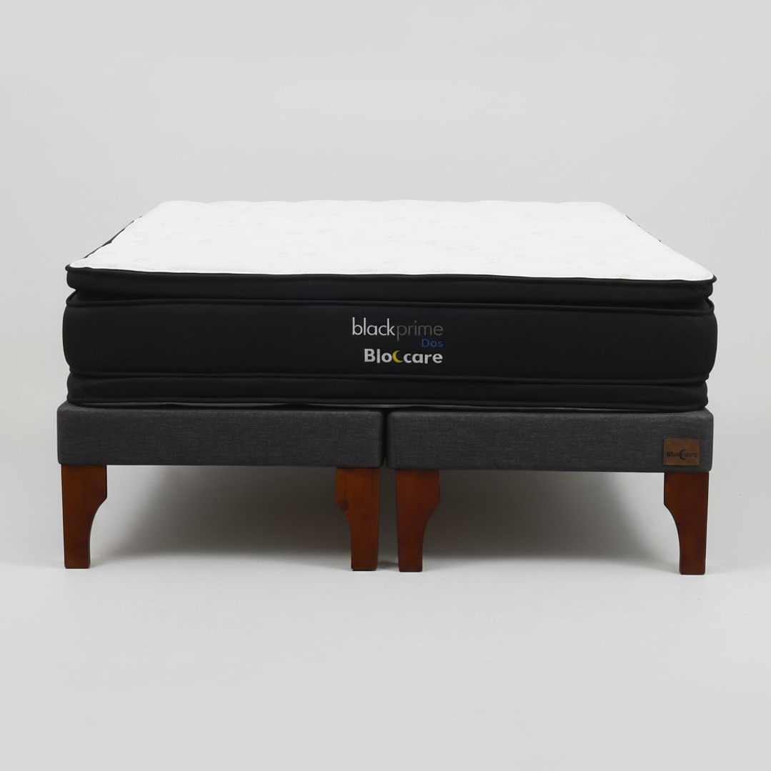 Cama 2 Plaza Box 13 cm + Colchon Black Prime - Modelo Dos - Patas De Madera (Gris) 8
