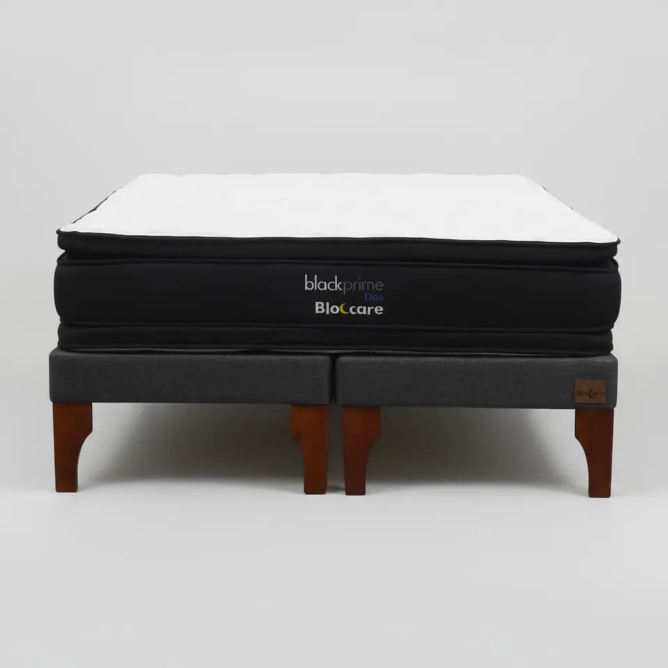 Cama 2 Plaza Box 13 cm + Colchon Black Prime - Modelo Dos - Patas De Madera (Gris) 8