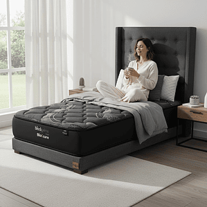 Cama 1 Plaza Box 13 cm + Colchon Black Prime - Modelo Uno + Respaldo / Con Patas De Madera (Gris)