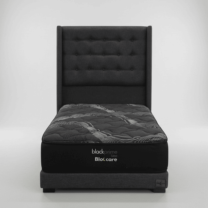 Cama 1 Plaza Box 13 cm + Colchon Black Prime - Modelo Uno + Respaldo / Con Patas De Madera (Gris) 2