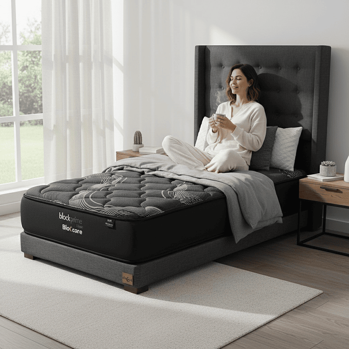 Cama 1.5 Plaza Box 13 cm + Colchon Black Prime - Modelo Uno + Respaldo / Con Patas De Madera (Gris) 1