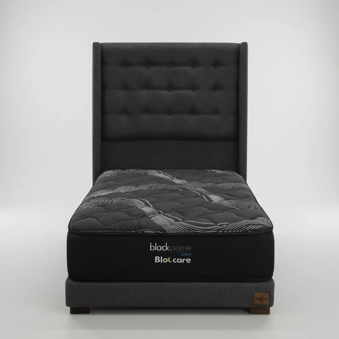 Cama 1.5 Plaza Box 13 cm + Colchon Black Prime - Modelo Uno + Respaldo / Con Patas De Madera (Gris) 2
