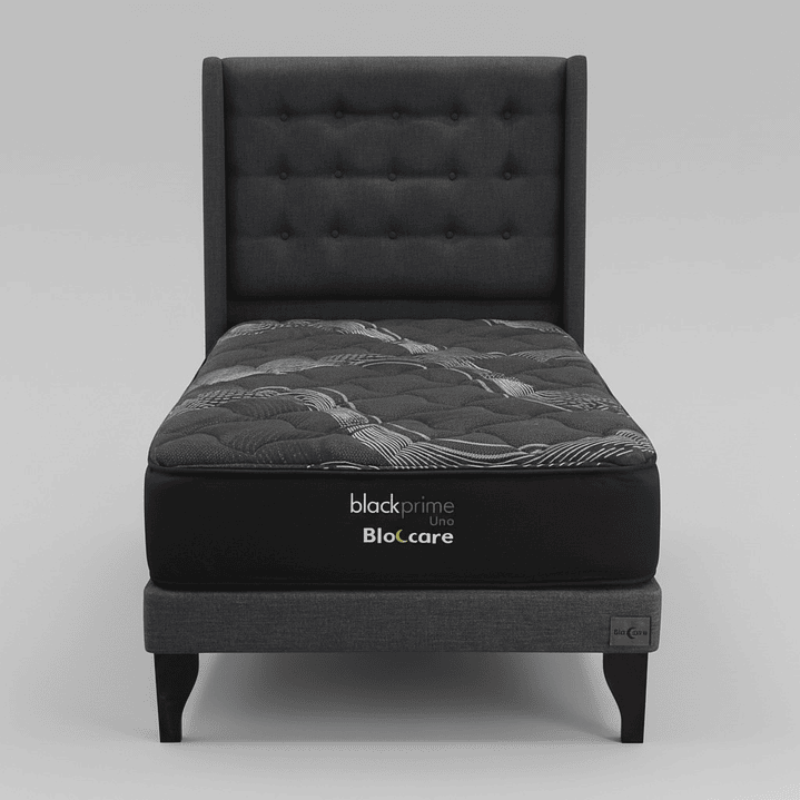 Cama 1.5 Plaza Box 13 cm + Colchon Black Prime - Modelo Uno + Respaldo / Con Patas De Madera (Gris) 6