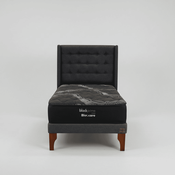 Cama 1.5 Plaza Box 13 cm + Colchon Black Prime - Modelo Uno + Respaldo / Con Patas De Madera (Gris) 8