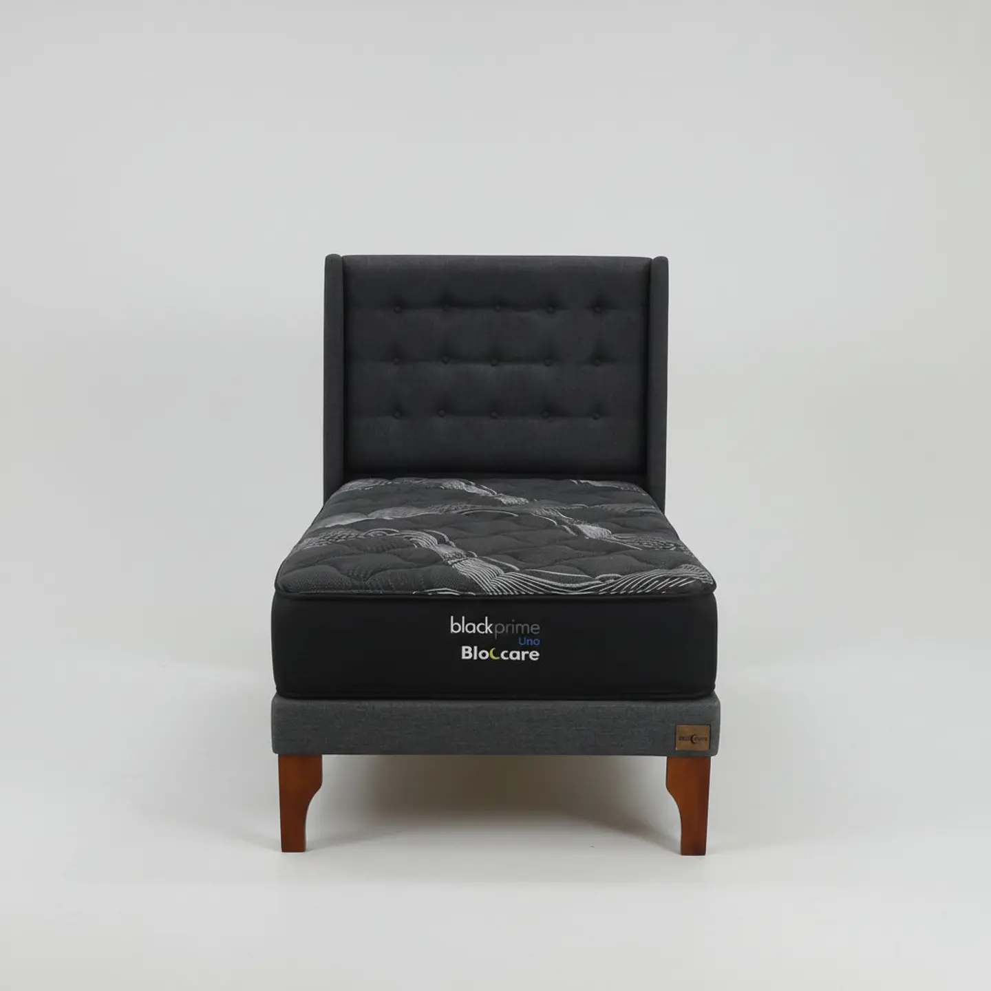 Cama 1.5 Plaza Box 13 cm + Colchon Black Prime - Modelo Uno + Respaldo / Con Patas De Madera (Gris) 8