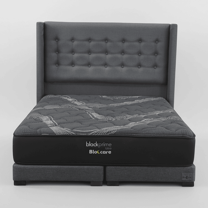 Cama Super King Box 13 cm + Colchon Black Prime - Modelo Uno + Respaldo / Con Patas De Madera (Gris) 2