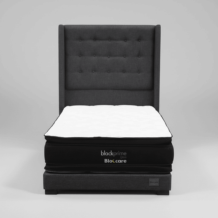 Cama 1.5 Plaza Box 13 cm + Colchon Black Prime - Modelo Dos + Respaldo / Con Patas De Madera (Gris) 2