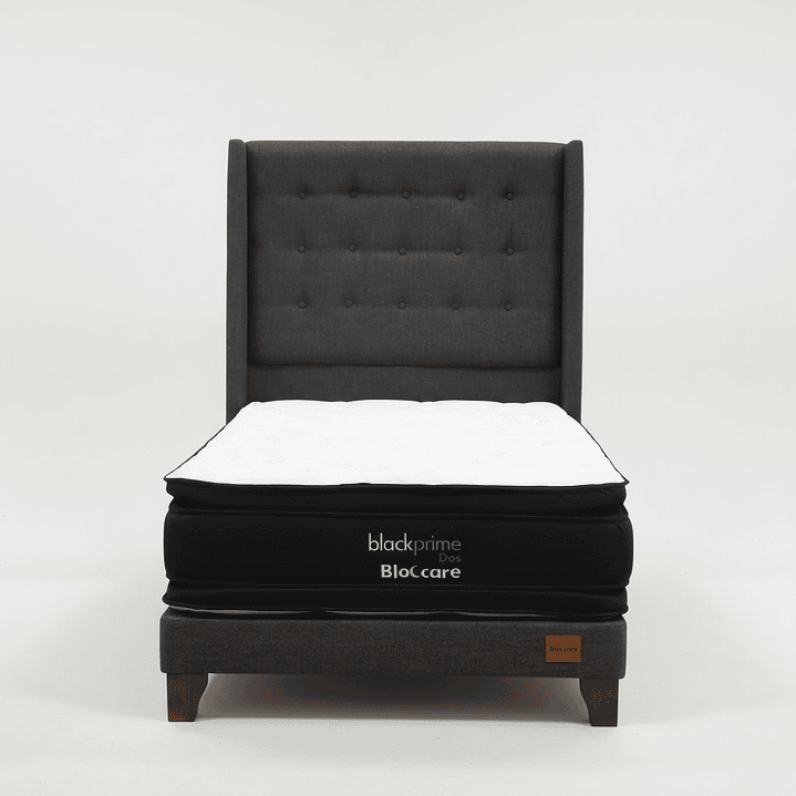 Cama 1.5 Plaza Box 13 cm + Colchon Black Prime - Modelo Dos + Respaldo / Con Patas De Madera (Gris) 4