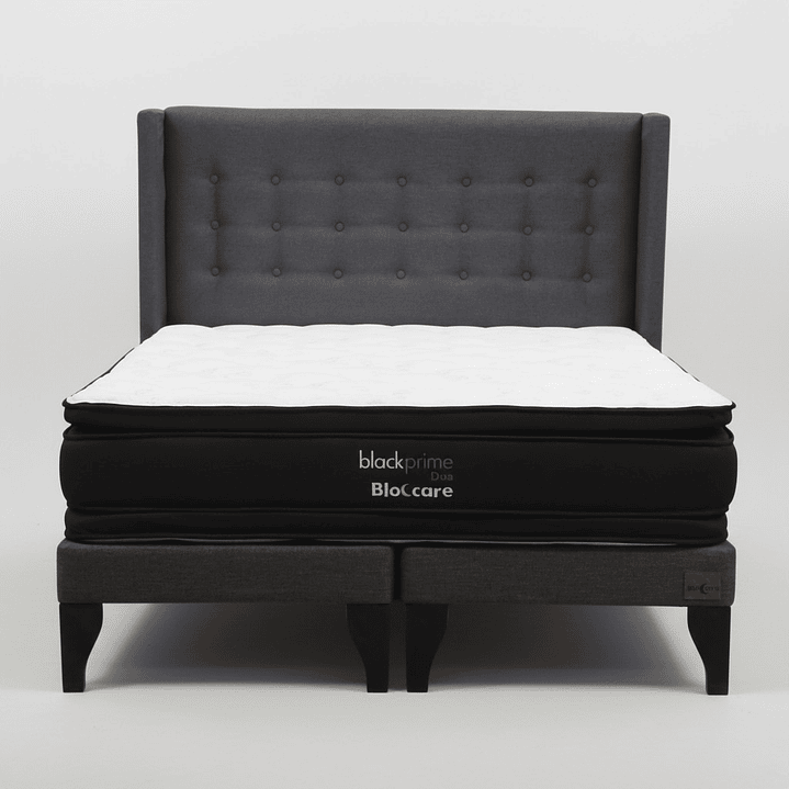 Cama 2 Plaza Box 13 cm + Colchon Black Prime - Modelo Dos + Respaldo / Con Patas De Madera (Gris) 6