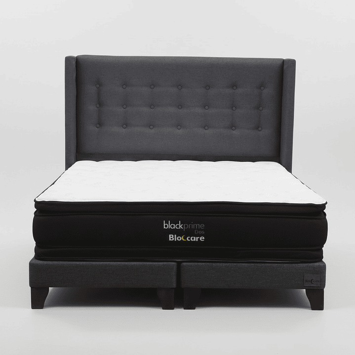 Cama King Box 13 cm + Colchon Black Prime - Modelo Dos + Respaldo / Con Patas De Madera (Gris) 4