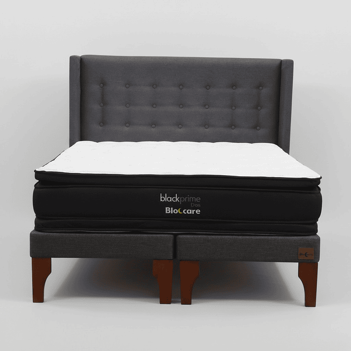 Cama King Box 13 cm + Colchon Black Prime - Modelo Dos + Respaldo / Con Patas De Madera (Gris) 8