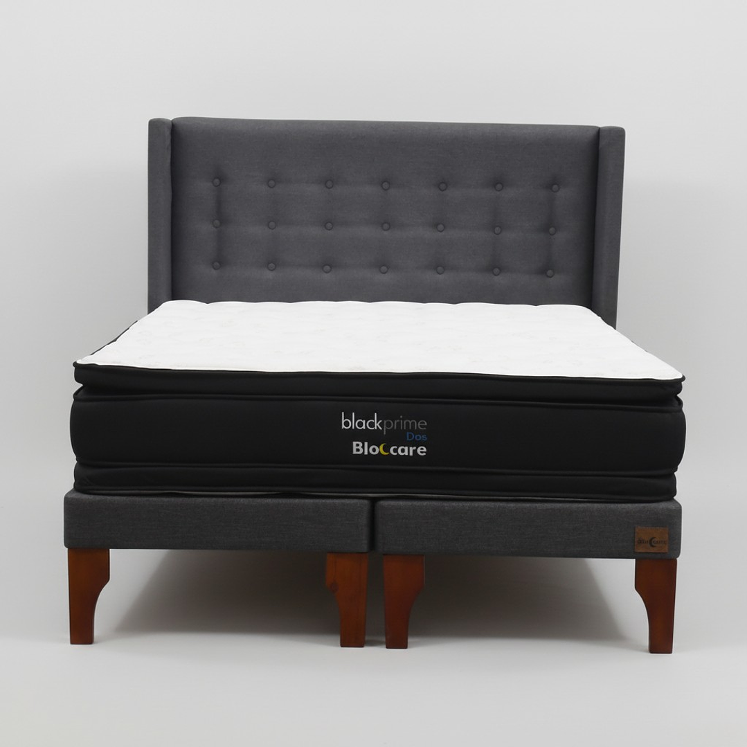 Cama Super King Box 13 cm + Colchon Black Prime - Modelo Dos + Respaldo / Con Patas De Madera (Gris) 8