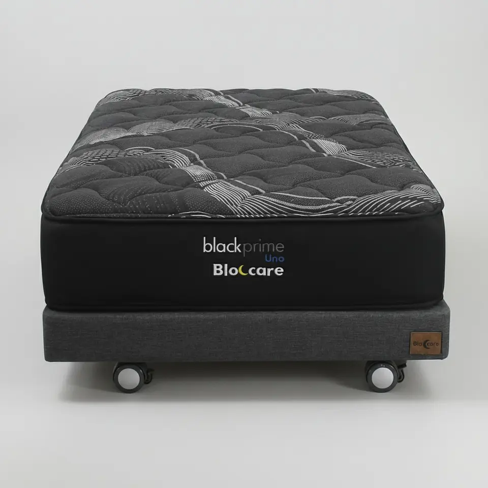 Cama 1 Plaza Box 13 cm + Colchon Black Prime - Modelo Uno- Ruedas A Eleccion (Gris) 3