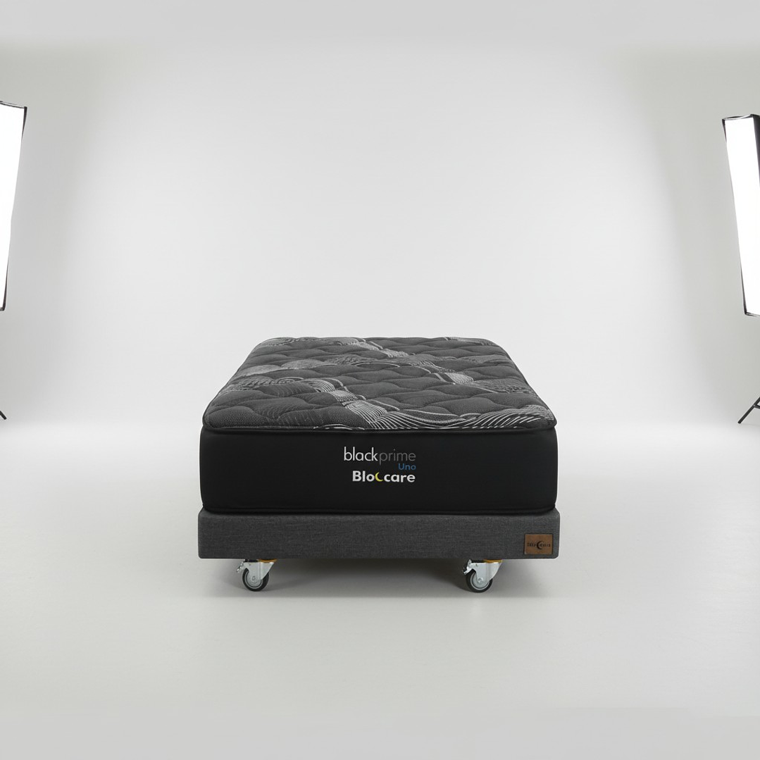 Cama 1 Plaza Box 13 cm + Colchon Black Prime - Modelo Uno- Ruedas A Eleccion (Gris) 7