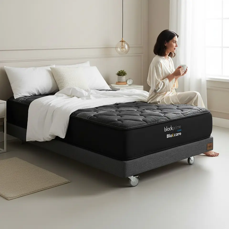 Cama 1.5 Plaza Box 13 cm + Colchon Black Prime - Modelo Uno- Ruedas A Eleccion (Gris) 1