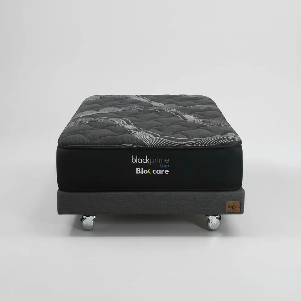 Cama 1.5 Plaza Box 13 cm + Colchon Black Prime - Modelo Uno- Ruedas A Eleccion (Gris) 5