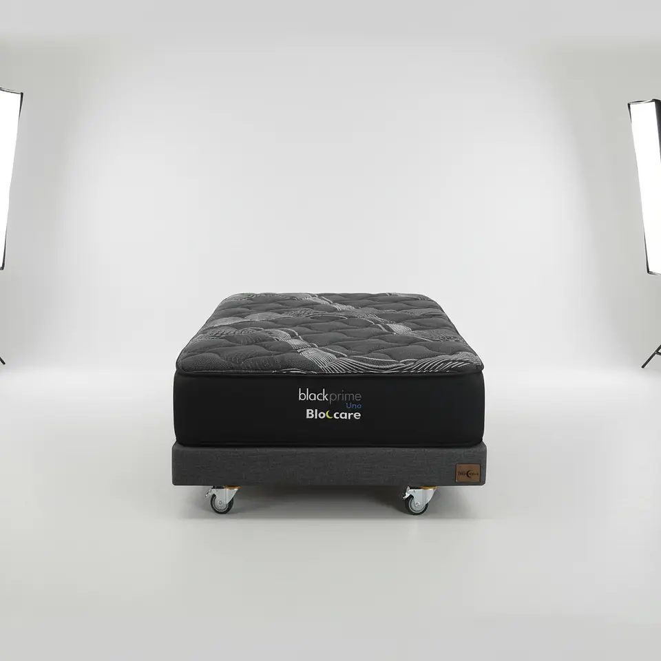 Cama 1.5 Plaza Box 13 cm + Colchon Black Prime - Modelo Uno- Ruedas A Eleccion (Gris) 7