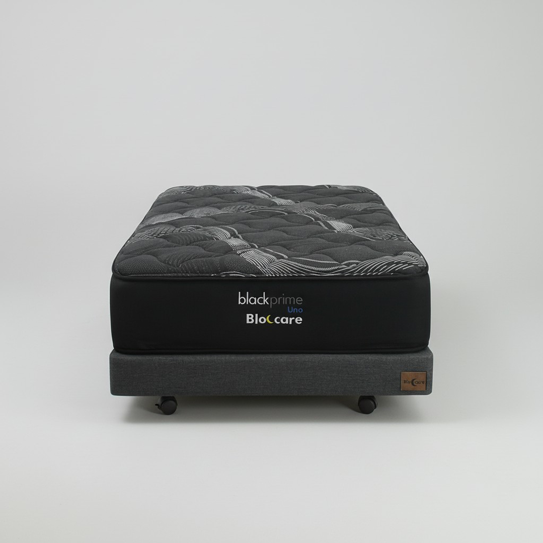 Cama 1.5 Plaza Box 13 cm + Colchon Black Prime - Modelo Uno- Ruedas A Eleccion (Gris) 9