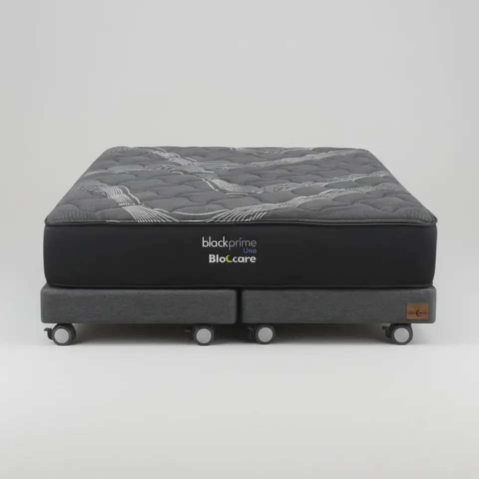 Cama 2 Plaza Box 13 cm + Colchon Black Prime - Modelo Uno- Ruedas A Eleccion (Gris) 3