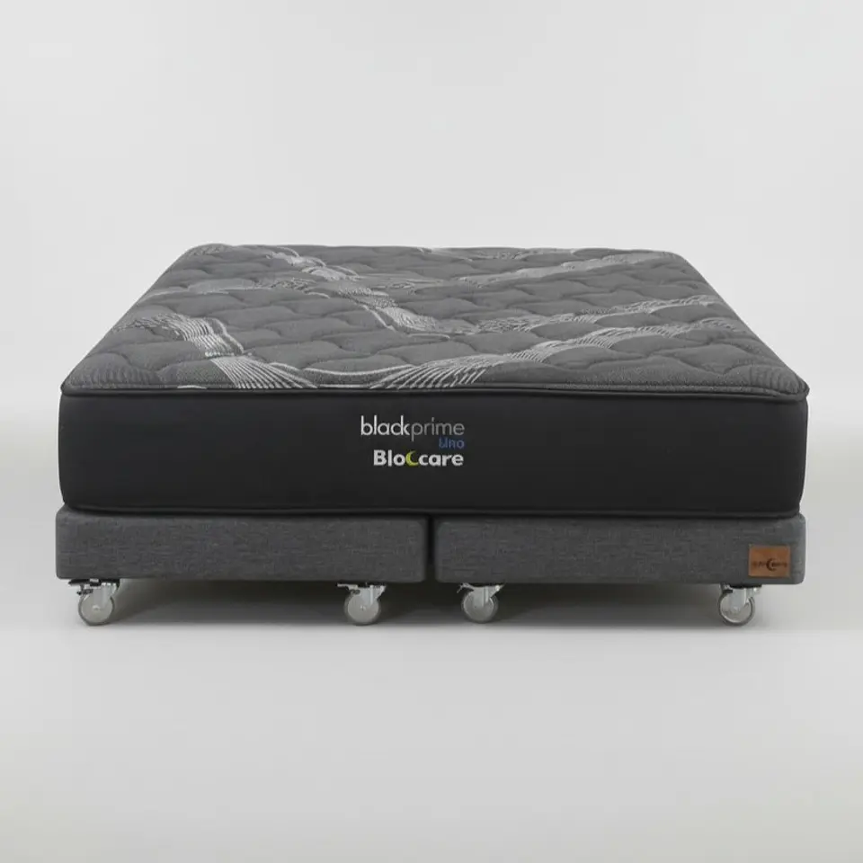 Cama 2 Plaza Box 13 cm + Colchon Black Prime - Modelo Uno- Ruedas A Eleccion (Gris) 5