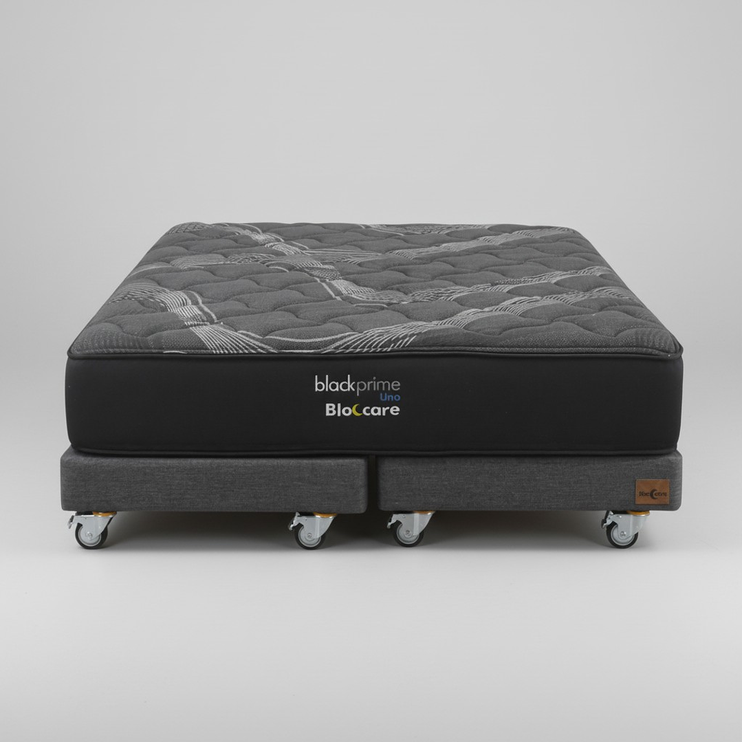 Cama 2 Plaza Box 13 cm + Colchon Black Prime - Modelo Uno- Ruedas A Eleccion (Gris) 7