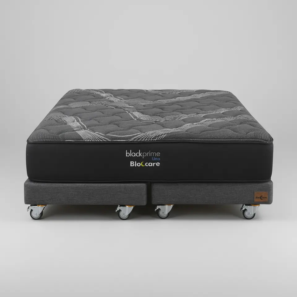 Cama 2 Plaza Box 13 cm + Colchon Black Prime - Modelo Uno- Ruedas A Eleccion (Gris) 7