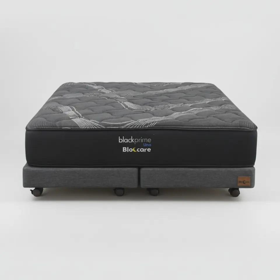 Cama 2 Plaza Box 13 cm + Colchon Black Prime - Modelo Uno- Ruedas A Eleccion (Gris) 9