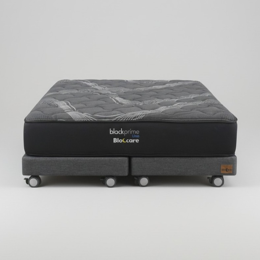 Cama King Box 13 cm + Colchon Black Prime - Modelo Uno- Ruedas A Eleccion (Gris) 3