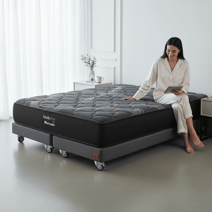 Cama King Box 13 cm + Colchon Black Prime - Modelo Uno- Ruedas A Eleccion (Gris) 1
