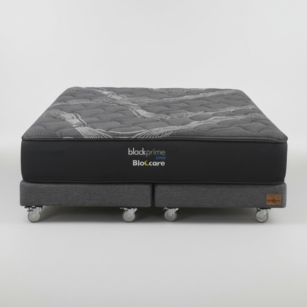 Cama King Box 13 cm + Colchon Black Prime - Modelo Uno- Ruedas A Eleccion (Gris) 5