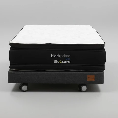 Cama 1.5 Plaza Box 13 cm + Colchon Black Prime - Modelo Dos - Ruedas A Eleccion (Gris)