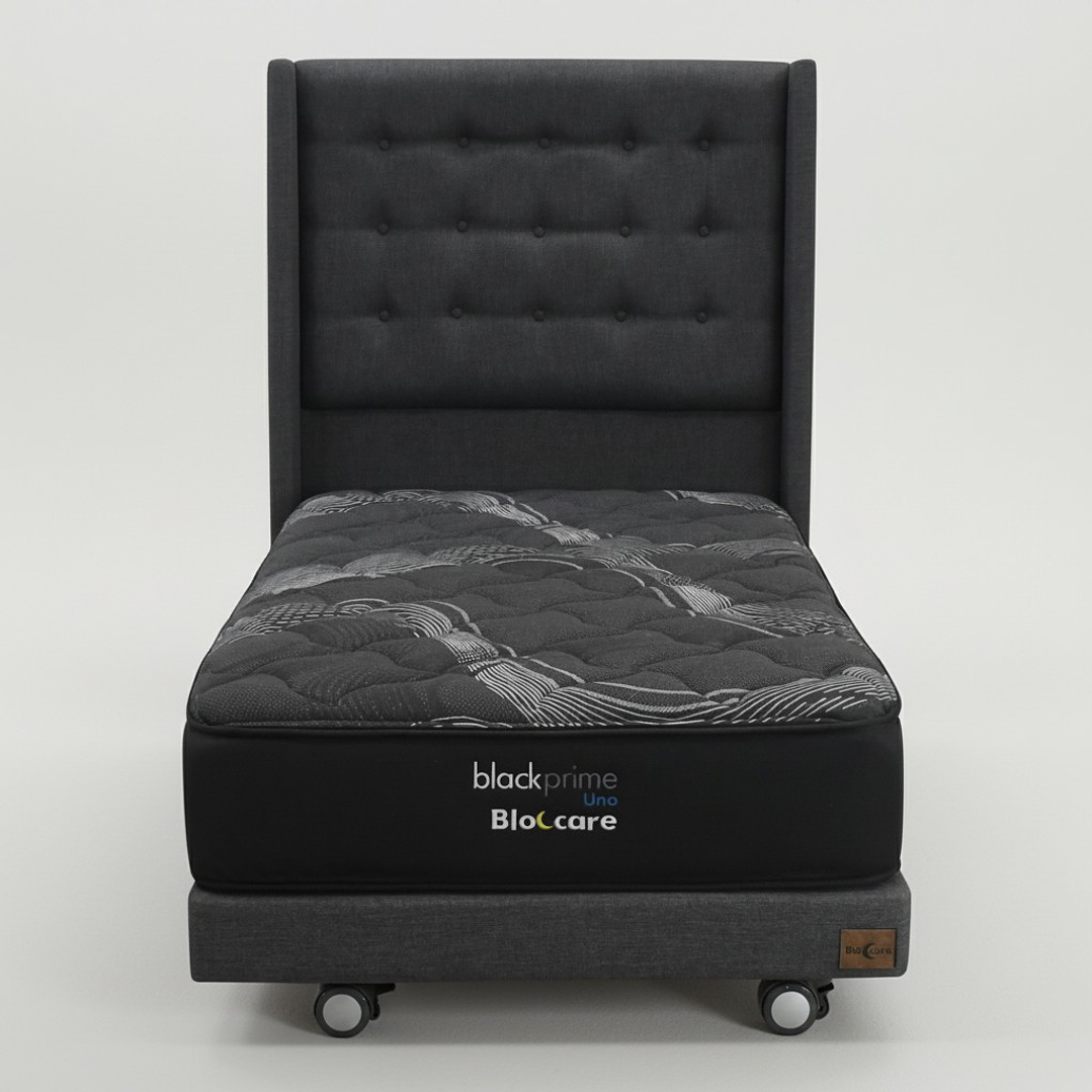 Cama 1 Plaza Box 13 cm + Colchon Black Prime - Modelo Uno+ Respaldo / Con Ruedas A Eleccion (Gris) 3