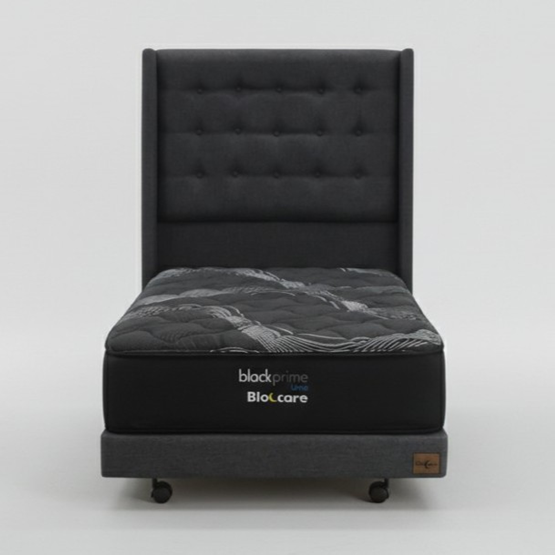 Cama 1 Plaza Box 13 cm + Colchon Black Prime - Modelo Uno+ Respaldo / Con Ruedas A Eleccion (Gris) 9