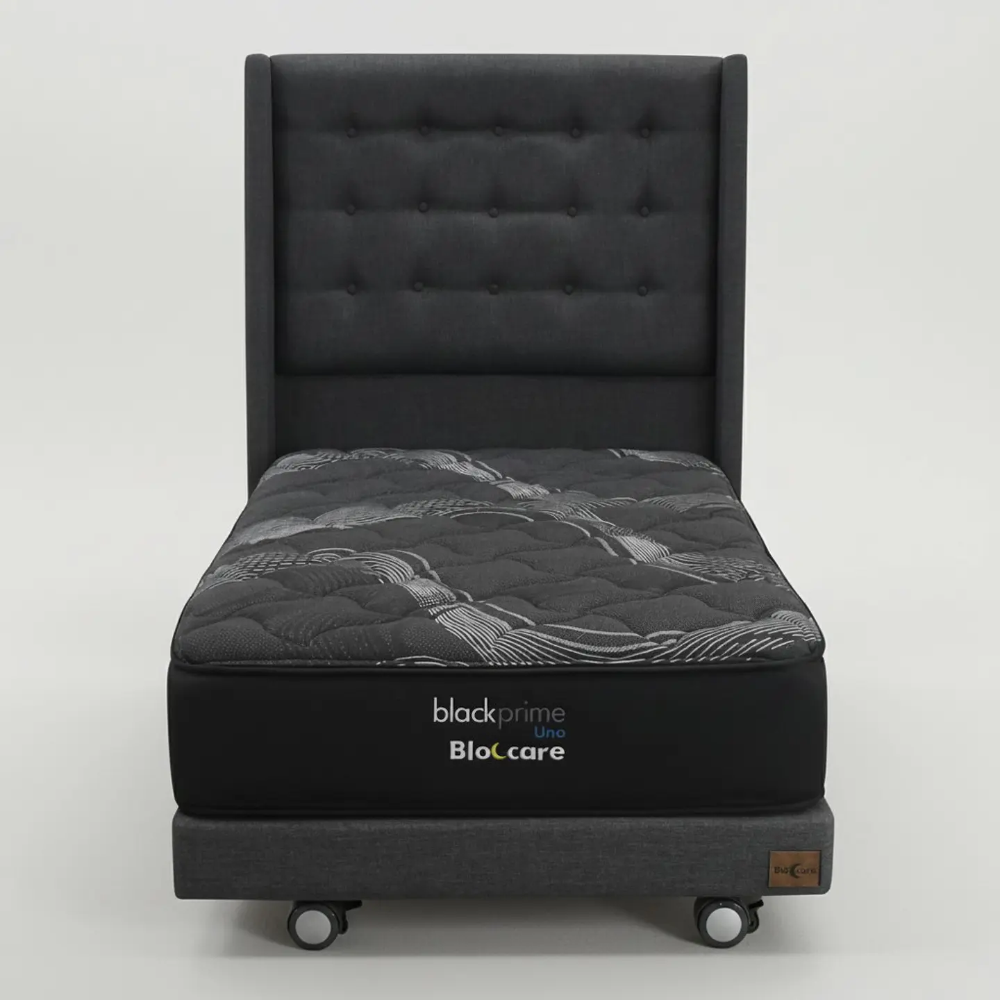 Cama 1.5 Plaza Box 13 cm + Colchon Black Prime - Modelo Uno+ Respaldo / Con Ruedas A Eleccion (Gris) 3