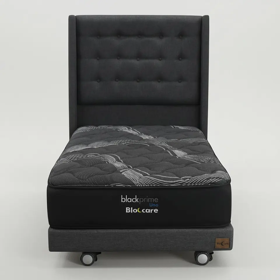 Cama 1.5 Plaza Box 13 cm + Colchon Black Prime - Modelo Uno+ Respaldo / Con Ruedas A Eleccion (Gris) 3