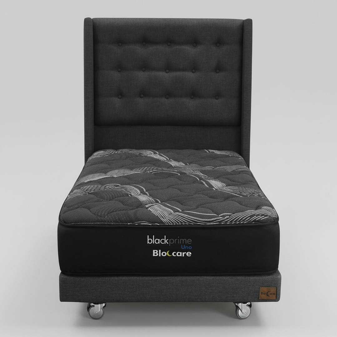 Cama 1.5 Plaza Box 13 cm + Colchon Black Prime - Modelo Uno+ Respaldo / Con Ruedas A Eleccion (Gris) 5