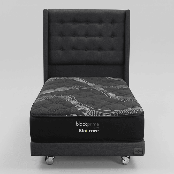 Cama 1.5 Plaza Box 13 cm + Colchon Black Prime - Modelo Uno+ Respaldo / Con Ruedas A Eleccion (Gris) 5