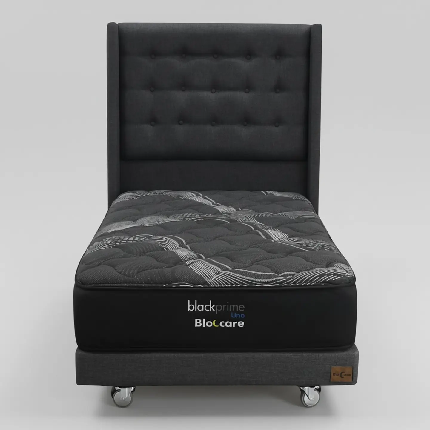 Cama 1.5 Plaza Box 13 cm + Colchon Black Prime - Modelo Uno+ Respaldo / Con Ruedas A Eleccion (Gris) 5