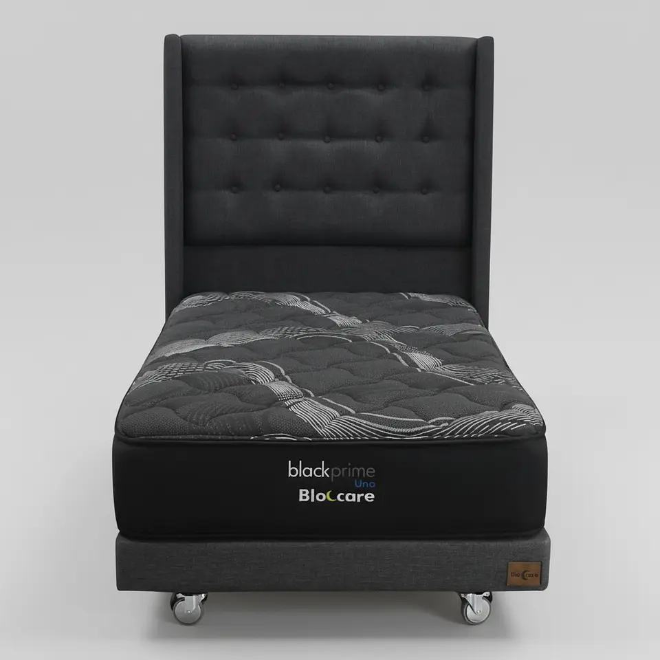 Cama 1.5 Plaza Box 13 cm + Colchon Black Prime - Modelo Uno+ Respaldo / Con Ruedas A Eleccion (Gris) 5
