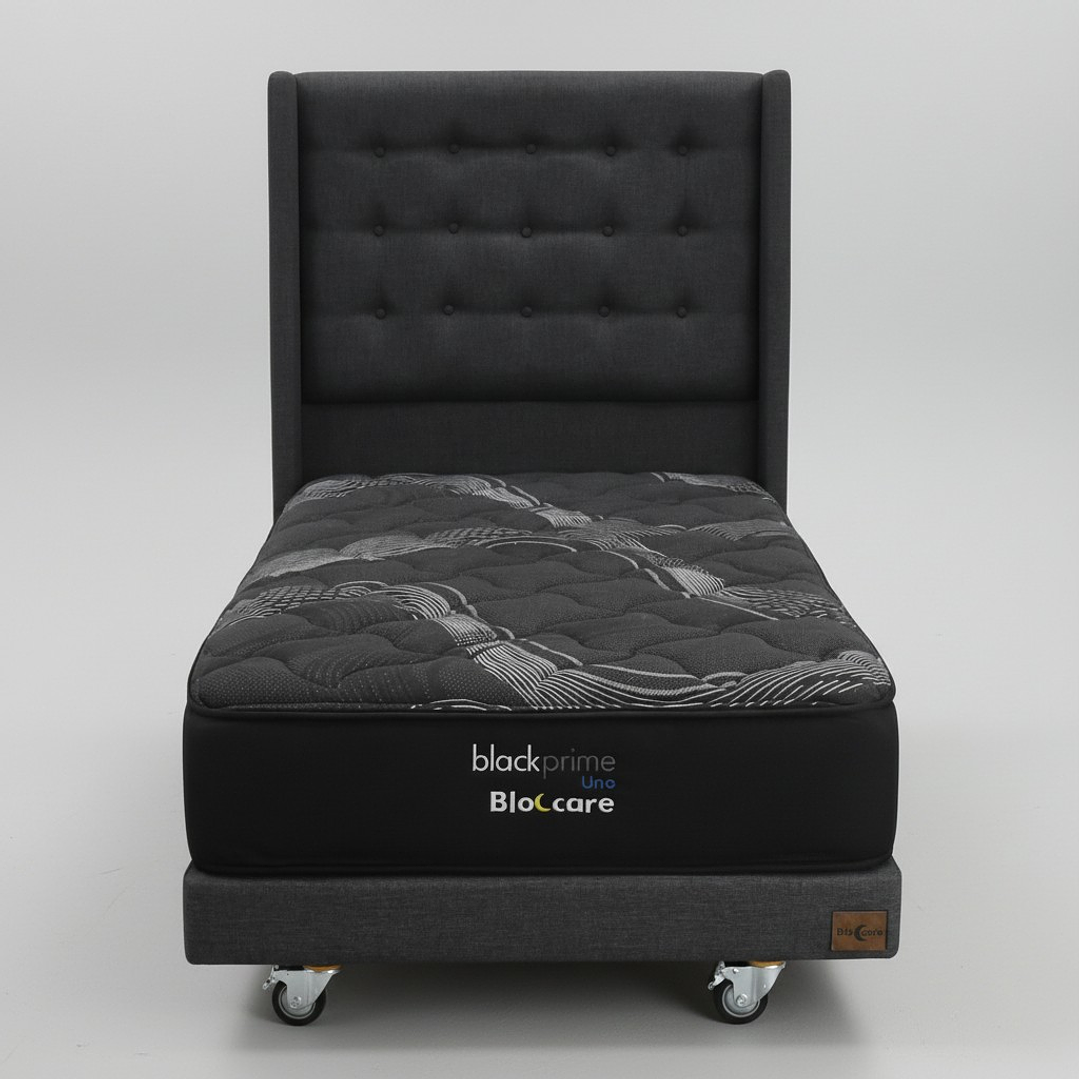 Cama 1.5 Plaza Box 13 cm + Colchon Black Prime - Modelo Uno+ Respaldo / Con Ruedas A Eleccion (Gris) 7