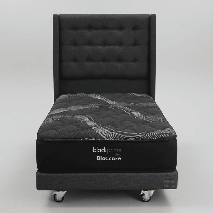 Cama 1.5 Plaza Box 13 cm + Colchon Black Prime - Modelo Uno+ Respaldo / Con Ruedas A Eleccion (Gris) 7