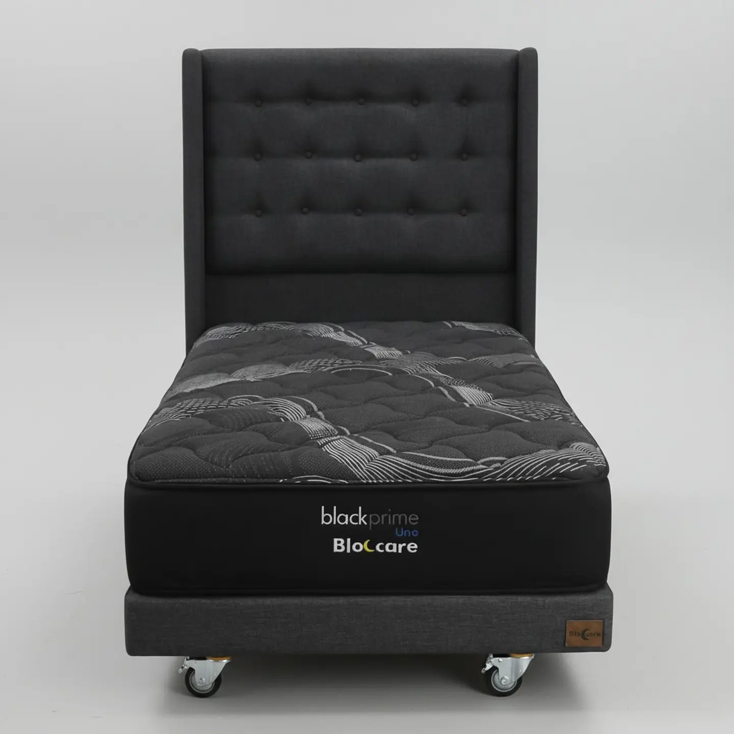 Cama 1.5 Plaza Box 13 cm + Colchon Black Prime - Modelo Uno+ Respaldo / Con Ruedas A Eleccion (Gris) 7