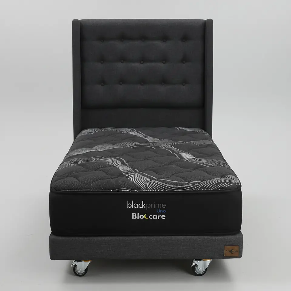 Cama 1.5 Plaza Box 13 cm + Colchon Black Prime - Modelo Uno+ Respaldo / Con Ruedas A Eleccion (Gris) 7