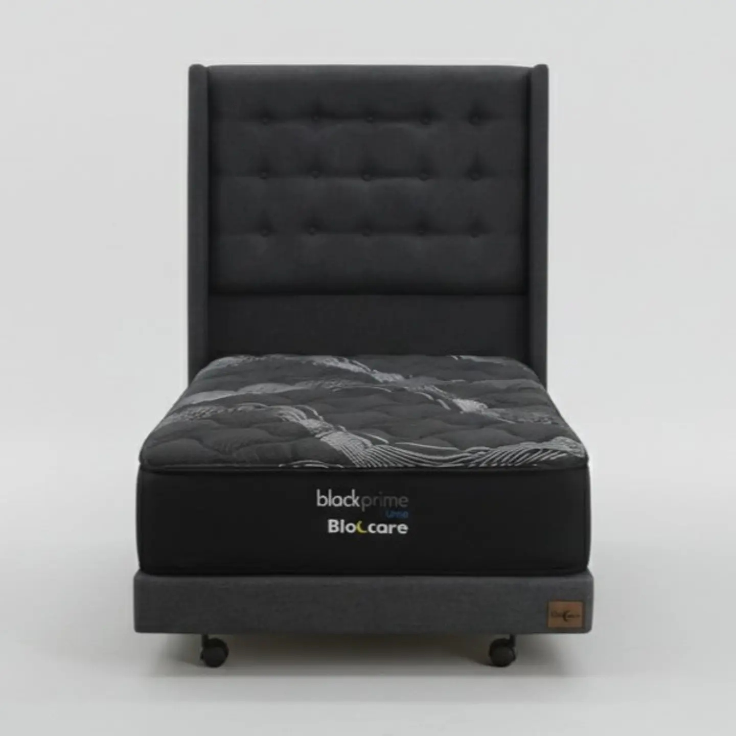 Cama 1.5 Plaza Box 13 cm + Colchon Black Prime - Modelo Uno+ Respaldo / Con Ruedas A Eleccion (Gris) 9