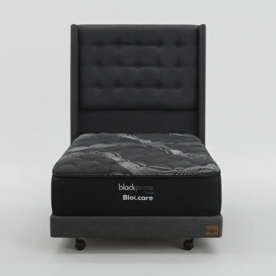 Cama 1.5 Plaza Box 13 cm + Colchon Black Prime - Modelo Uno+ Respaldo / Con Ruedas A Eleccion (Gris) 9