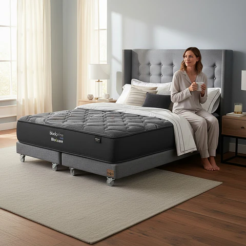 Cama 2 Plaza Box 13 cm + Colchon Black Prime - Modelo Uno+ Respaldo / Con Ruedas A Eleccion (Gris)