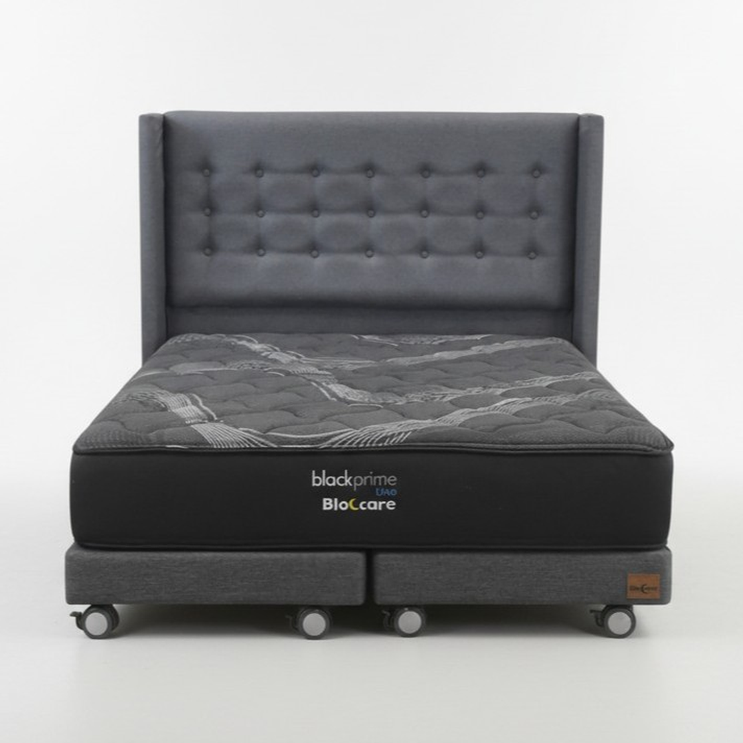 Cama 2 Plaza Box 13 cm + Colchon Black Prime - Modelo Uno+ Respaldo / Con Ruedas A Eleccion (Gris) 3